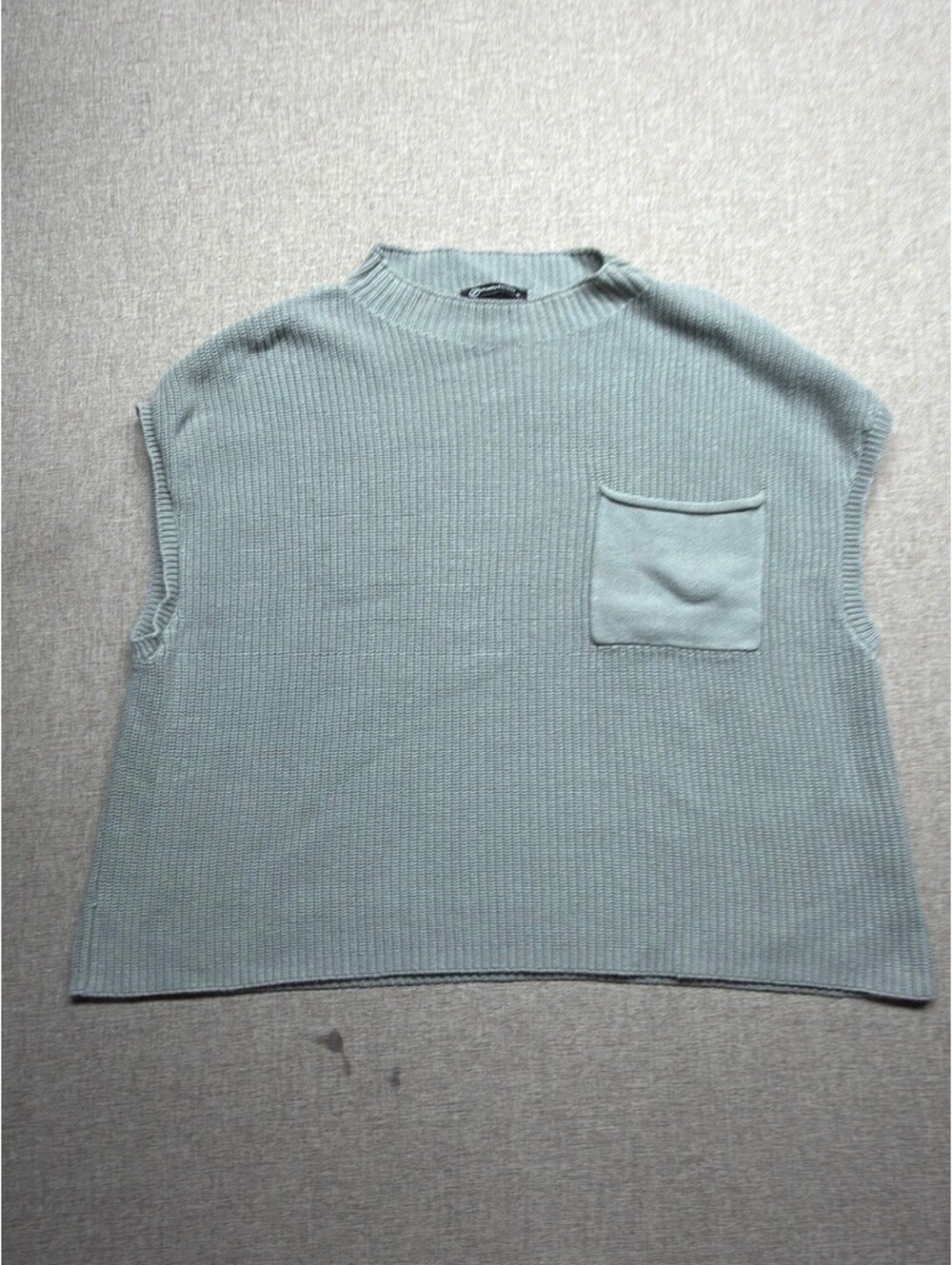 PrettyGarden Sage Green Knit Sweater Vest Mock Neck Pocket Medium